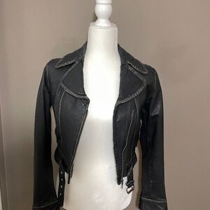 Express Moto Crop Distressed Leather Jacket